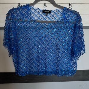 JULIA BY J woman short sleeve sequin transparent blouse crop top size large